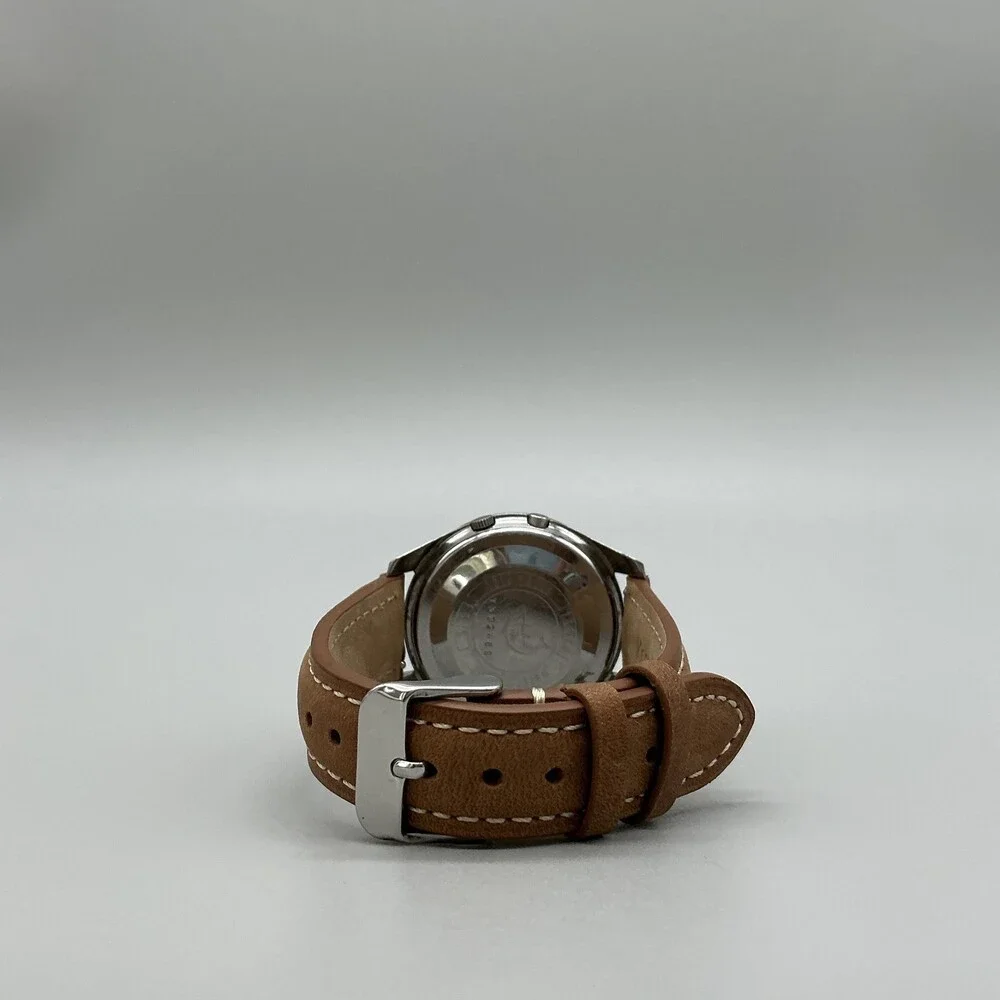 Vintage Seiko Sportsmatic 5 Deluxe Mens Watch 37mm Silver Tone Leather Automatic